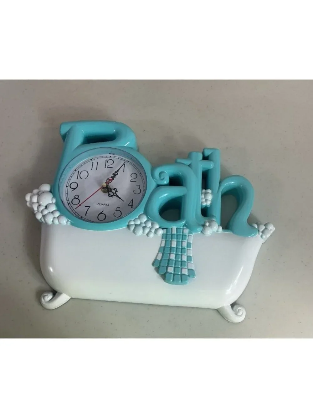 Vintage Bath Wall Clock Blue Battery Operated Works Battery Included